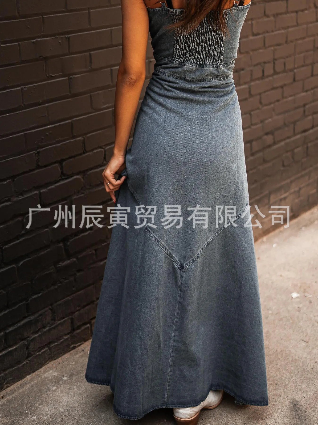 Europe and The United States Retro Wash Do Old Denim Halter Slim Single-breasted Big Swing Dress for Women's Summer Vestidos