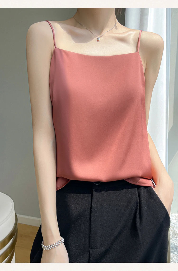 Women' Summer Sling One Line Collar Camis Cool Comfort Silk Suspender Sexy Suspender Top New Undershirt Fashion Thin Style Sling