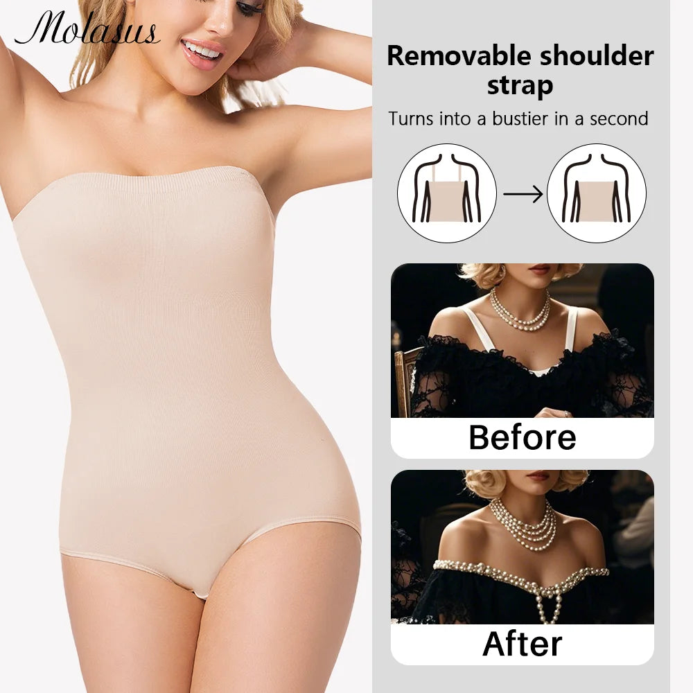 1 Piece Women Shapewear Bodysuit Removeable Shoulder Strap Body Shaper Seamless Tummy Control Slimming Flat Belly for Underwear