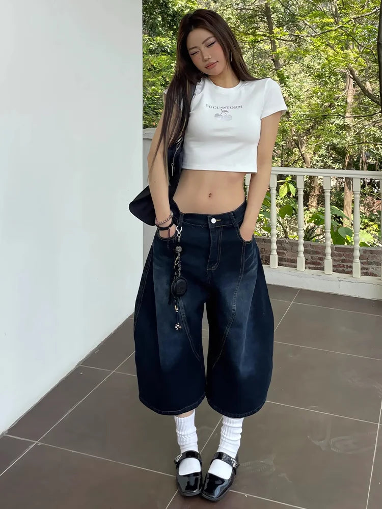 Loose High Waist Wide Leg Seven-Foot American Vibe Jeans Women's Summer New Sle Slimming Loose Fit Casual High Street Jeans