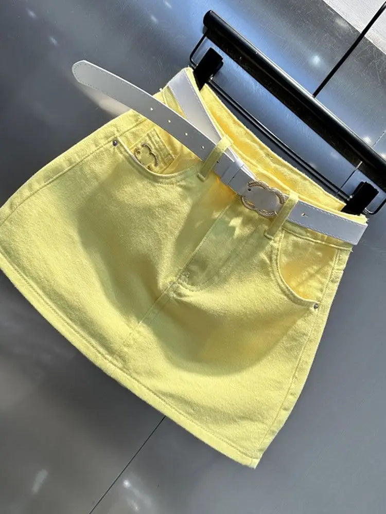 Female Korean All-match Denim Short Skirt 2025 Summer New Trend Sexy Embroidered Solid Color High Waist Printing A-line Skirt