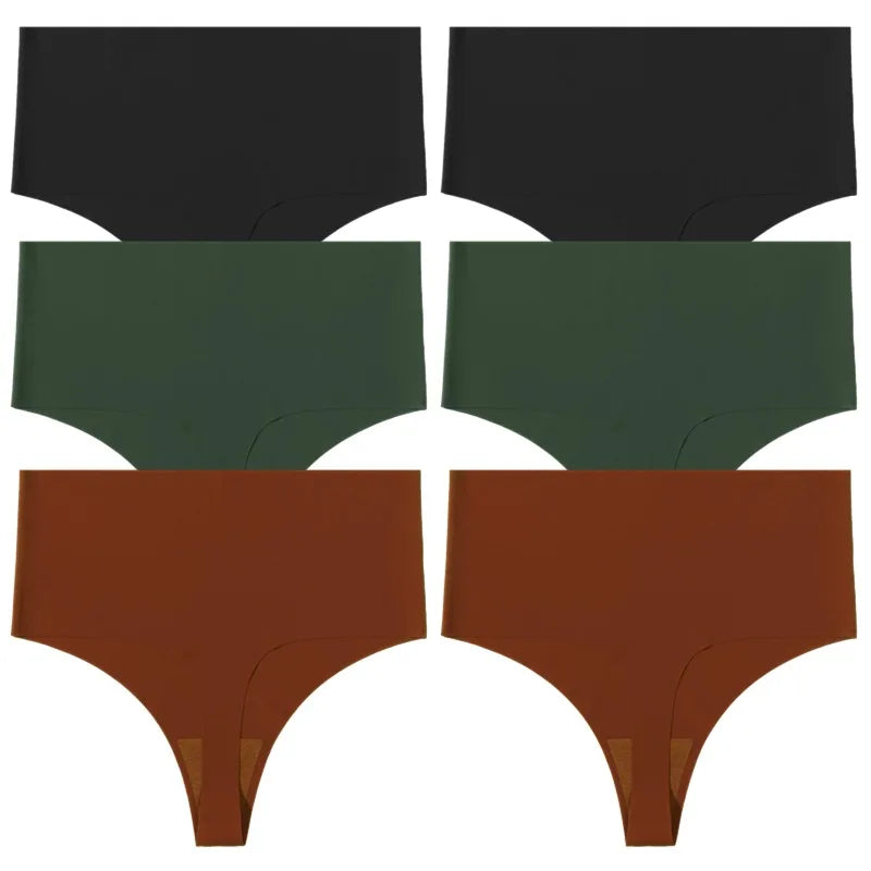 WarmSteps 6Pcs/Set High Waist Soft Women's Thongs Panties Traceless Slip Silk Female Lingerie Casual Yoga Underwear for Ladies