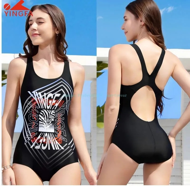 Women's 2025 New Professional Training Swimsuit Belly Covering And Slimming Yingfa One Piece Triangle Swimsuit With Padded