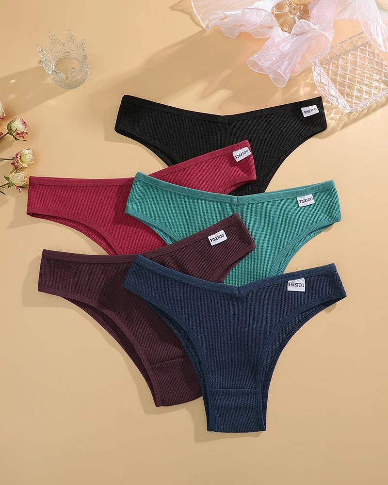 6PCS/SET Women's Waffle Cotton V-Waist Panties Multi-Color High Elasticity Brazilian Bikini Lingerie Set Sexy Female Underwear
