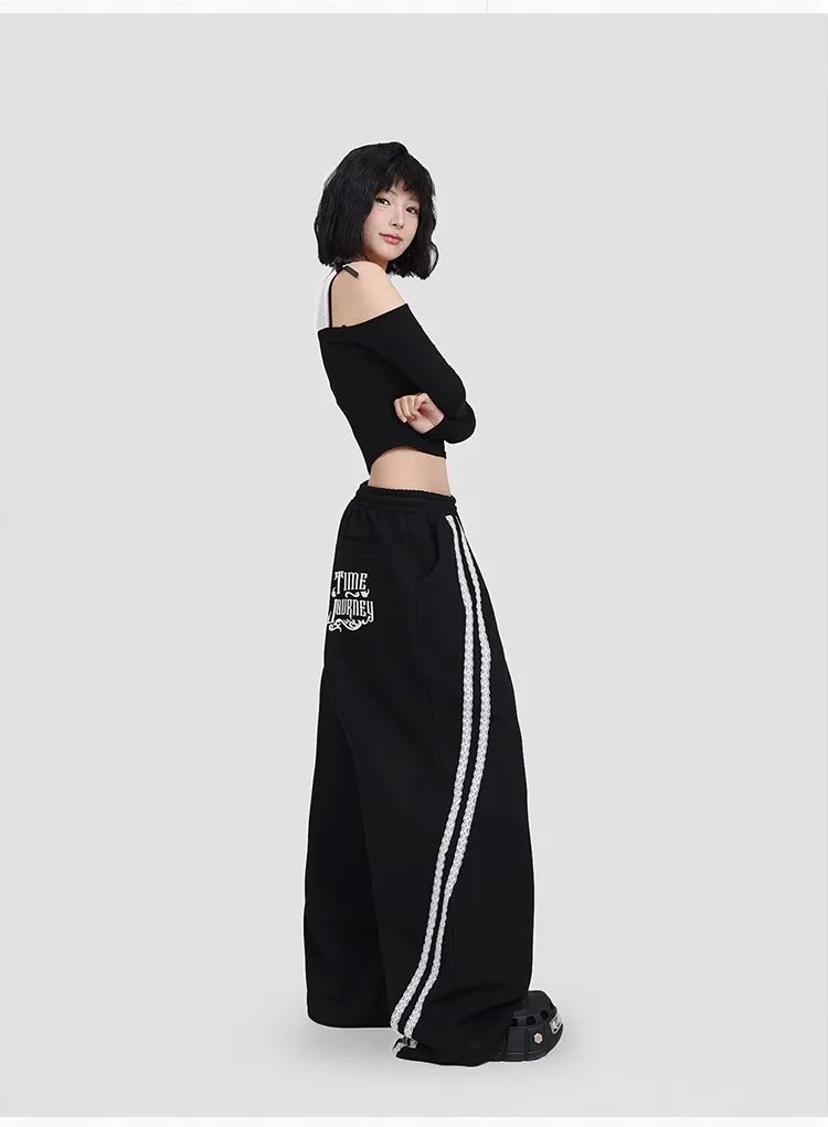 CBXLAB Street Dance Women' s Black lace pull-tab jazz pants K-pop spicy girl long pants street leisure pants trendy.