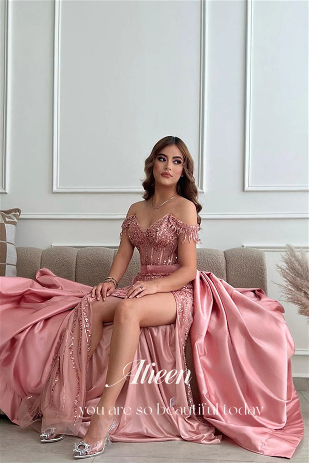 Off the Shoulders Mermaid Gray Blue Beads Dresses for Dancing Parties High Quality Luxury Dress customized Women Elegant Party