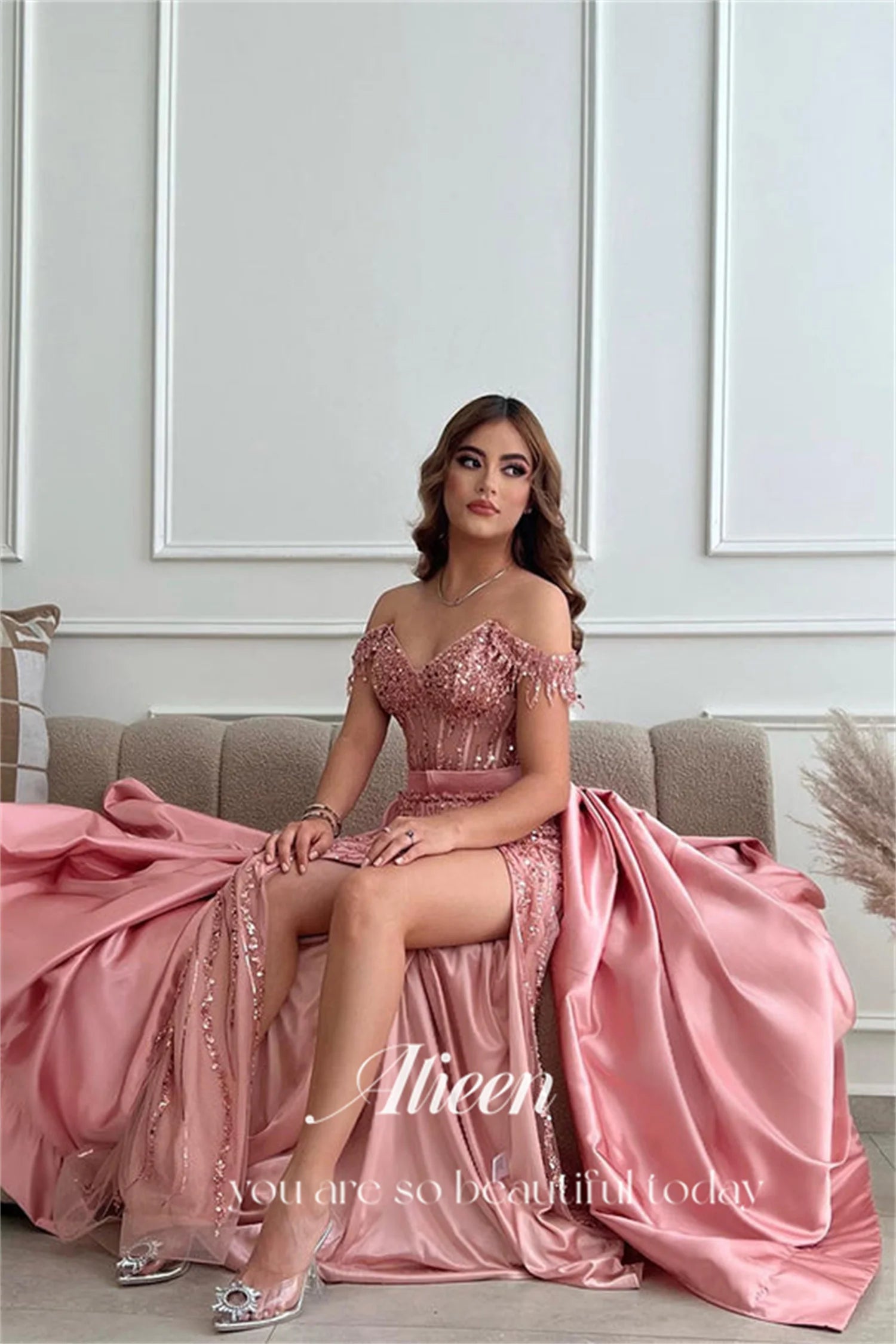 Off the Shoulders Mermaid Gray Blue Beads Dresses for Dancing Parties High Quality Luxury Dress customized Women Elegant Party