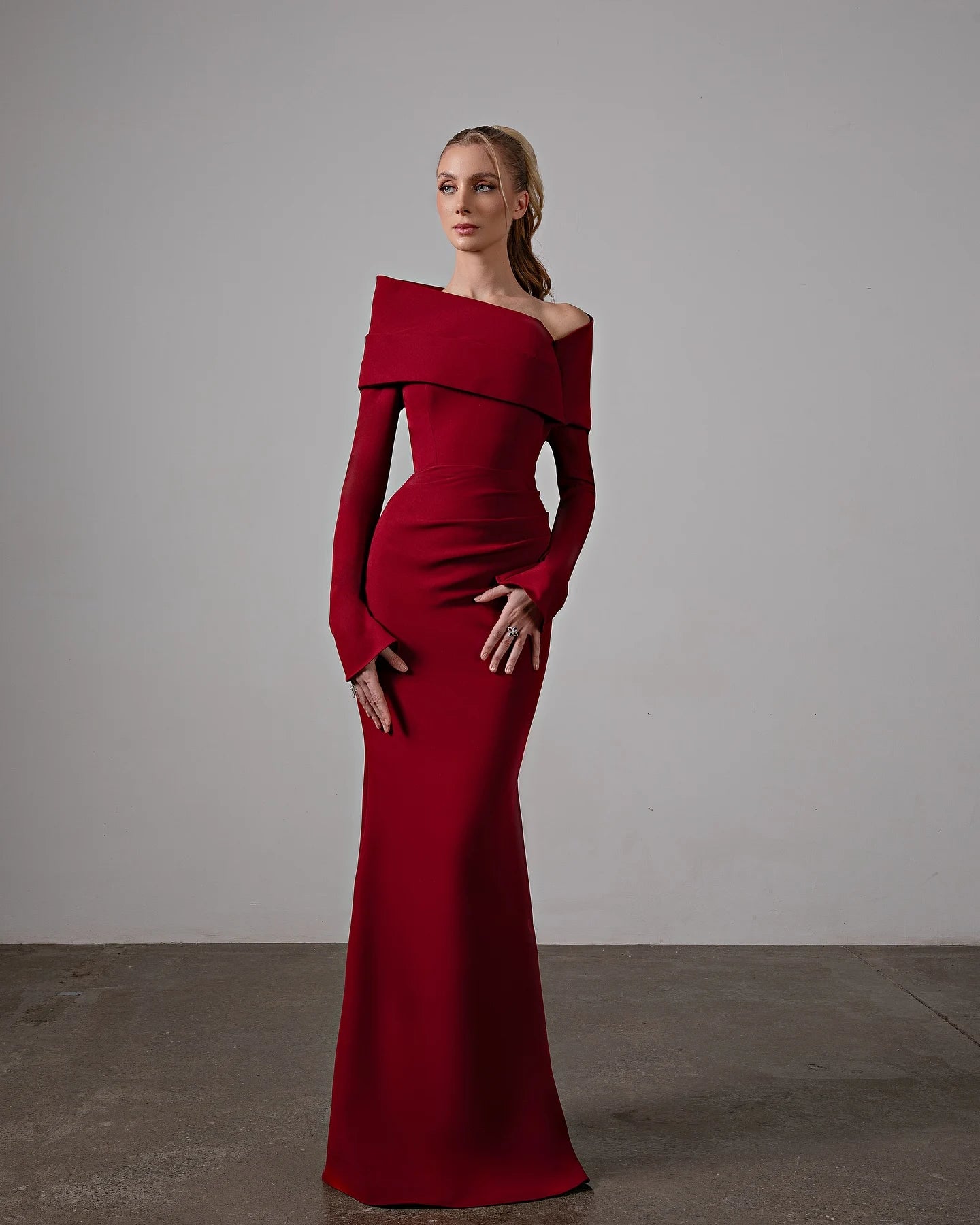 Customized Delicate Jersey Mermaid Off the Shoulder Evening Dresses Modern Long Sleeves Bridal Party Custom Made Prom Dress