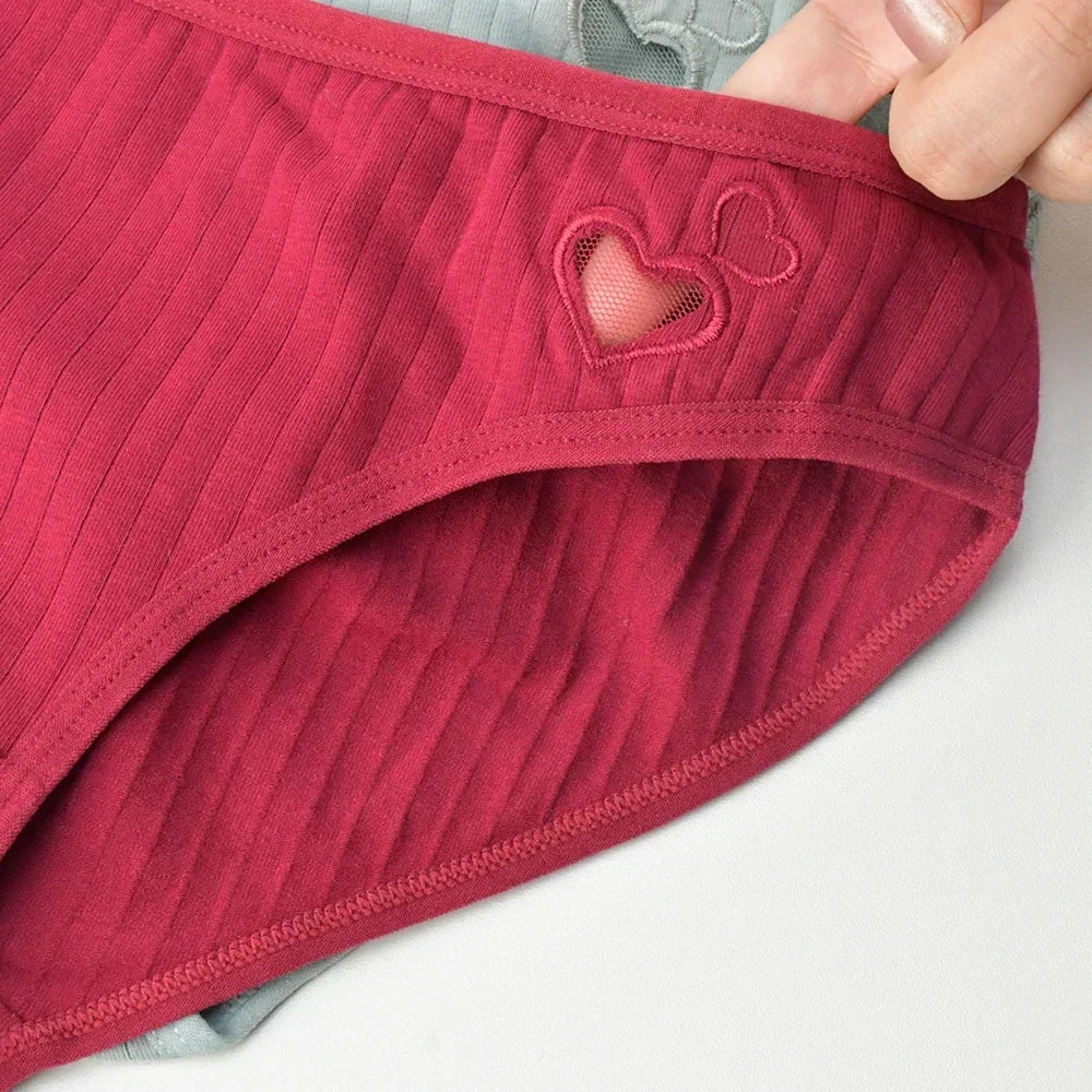 3Pcs Women's Cotton Briefs Underwear Hollow Heart Panties Woman Soft Breathable Female Panties Intimate Lingerie Underpants New
