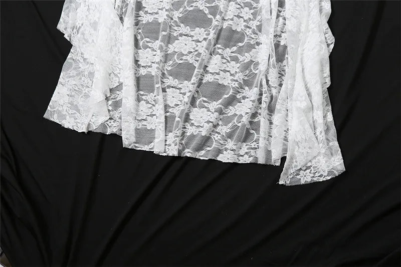 AltGoth Mall Goth Fairycore Dress Women Vintage Aesthetic Elegant Sweet Sexy See Through Irregular Hem High Waist Corset Dress