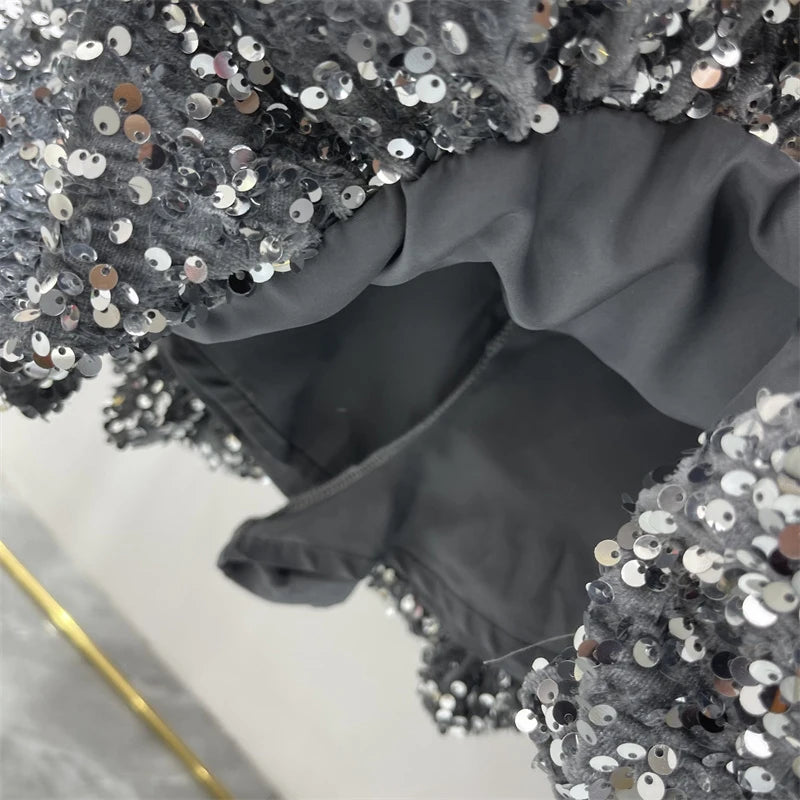 DEAT Fashion Women's Heavy Industry Sequins Skirts For Women Trendy Zipper Wrap Hip Ball Gown Skirt Female Spring New 11A02566