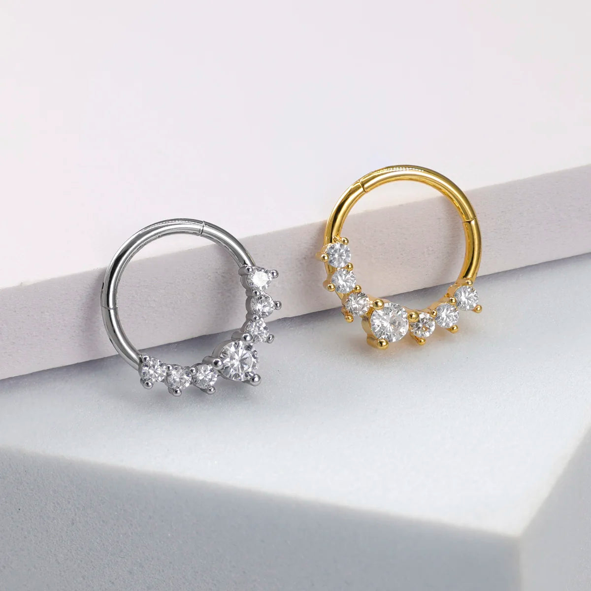 Zircon Hinged Segment Nose Ring Stainless Steel Nose Hoop Septum Clicker Piercing Lip Ear Cartilage Helix Body Piercing Jewelry