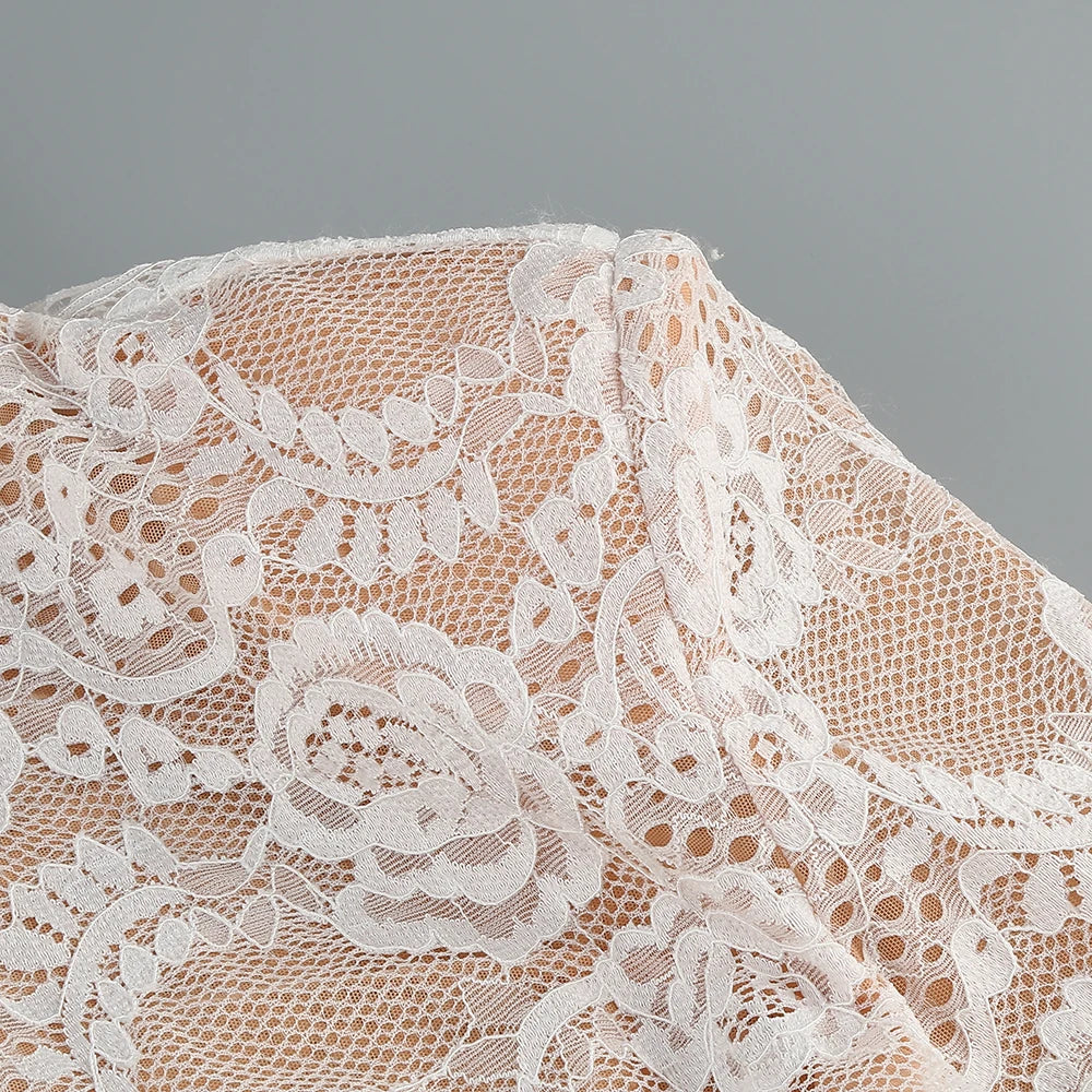 2024 New Autumn White Black Women Sexy Long Sleeve Lace Bodycon Draped Bodysuit Fashion Performance Costume Stage Wear