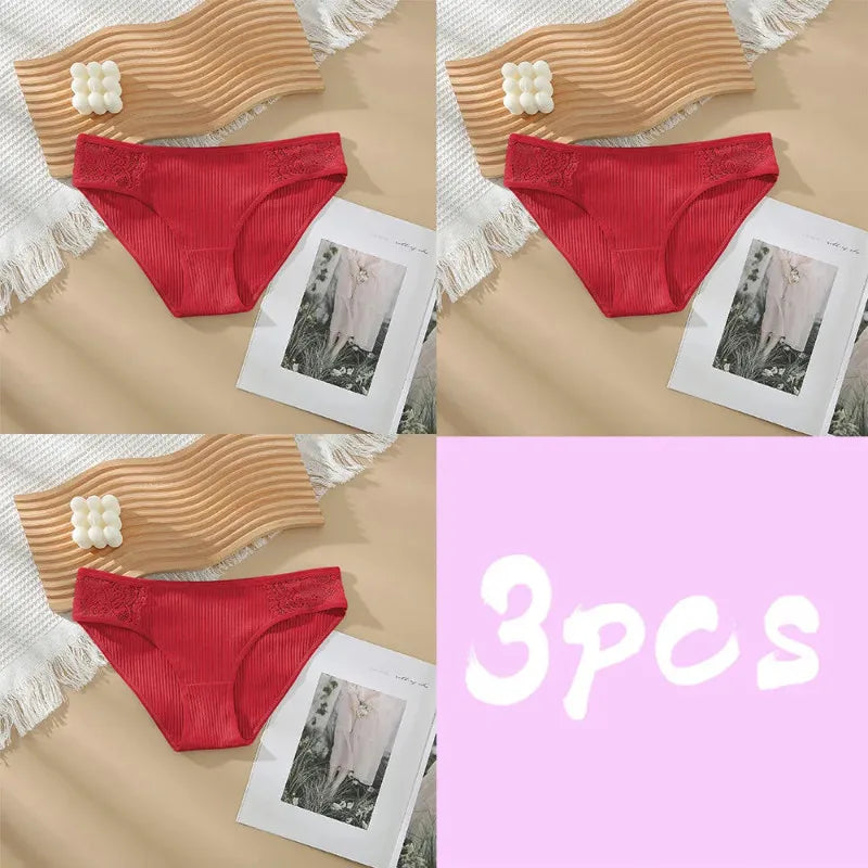 3pcs Solid Color Women's Sexy 100% Cotton Panties Women's Triangle Pants Women's Close Fitting Clothing Women's Underwear