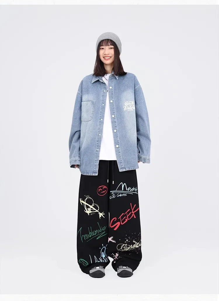 CBXLAB Street Dance Women' s Black color graffiti hip hop long pants autumn and winter street jazz soft and firm dancing sports