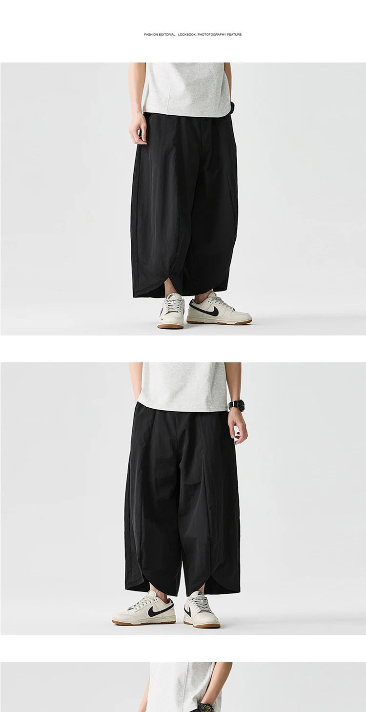 Men Wide Leg Pants Summer Light Thin Solid Casual Harun Pants Elastic Waistband Loose Oversize Lantern trousers Men Clothing