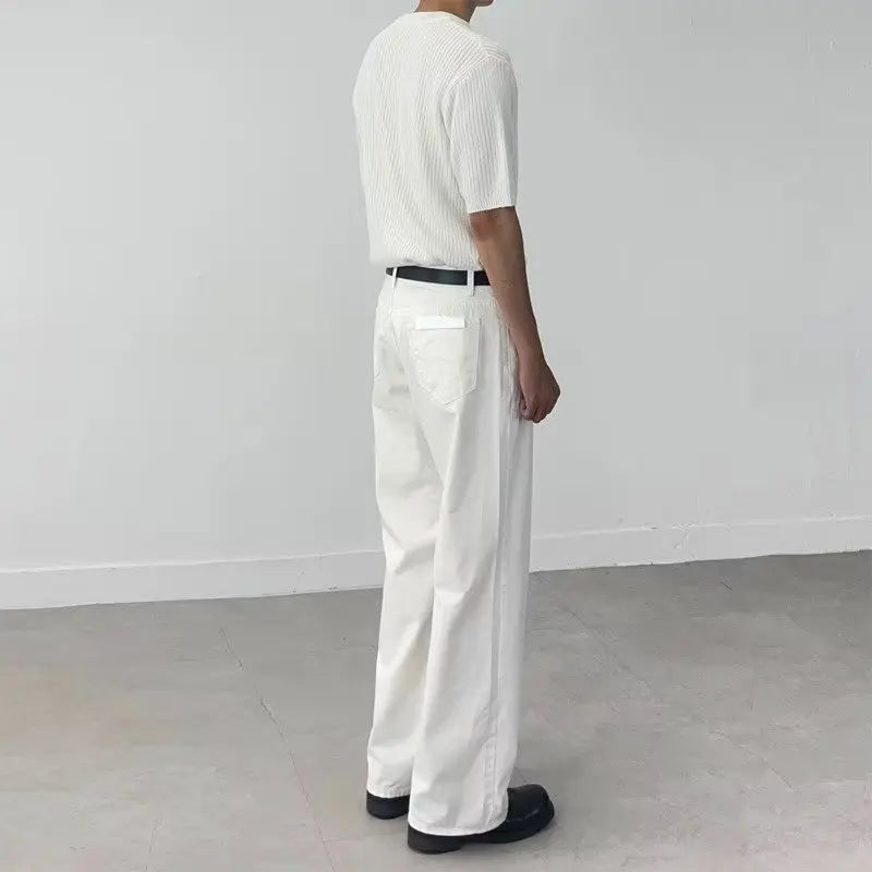 Retro White Jeans Men Women Loose Drapey Straight Leg Long Trousers Trendy Spring Autumn Waed Denim Pants Casual Straight Cut