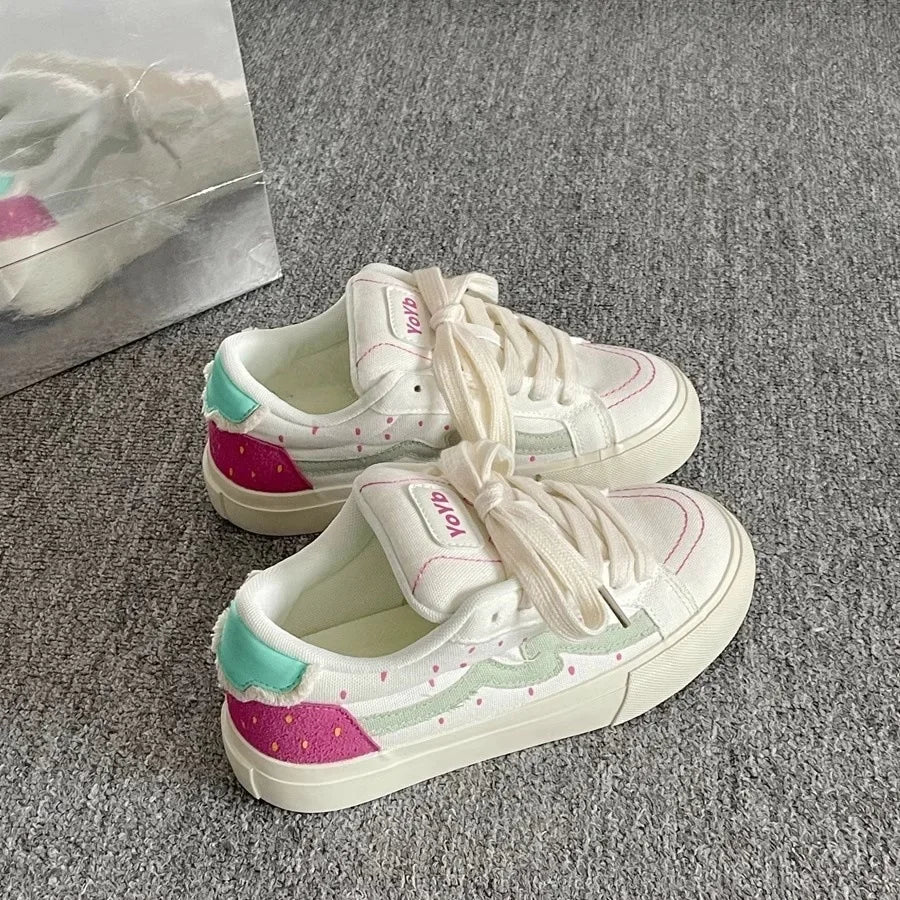 Korean Style Thick Bottom Canvas Shoes Women's Low Top Casual Student Sneakers Flat Heel Cotton Lined Adult Pure Color