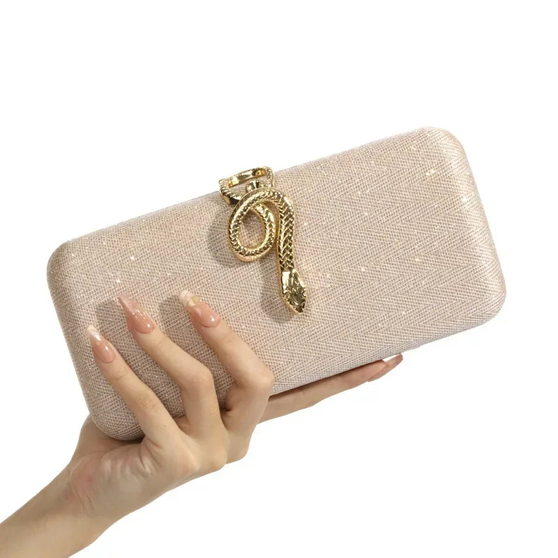 Classic Snake Buckle Evening Purse Women's Sparkling Clutch Bag Annual/wedding Party Handbag Elegant Square Box Bag Bolso Mujer
