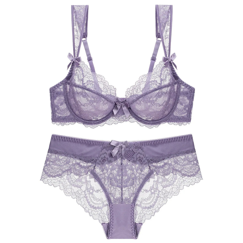 French Sexy Ultra Thin Bra Set Women Red Temptation Underwear Lace Embroidery Breathable Lingerie Romantic Bow Decorative Bras