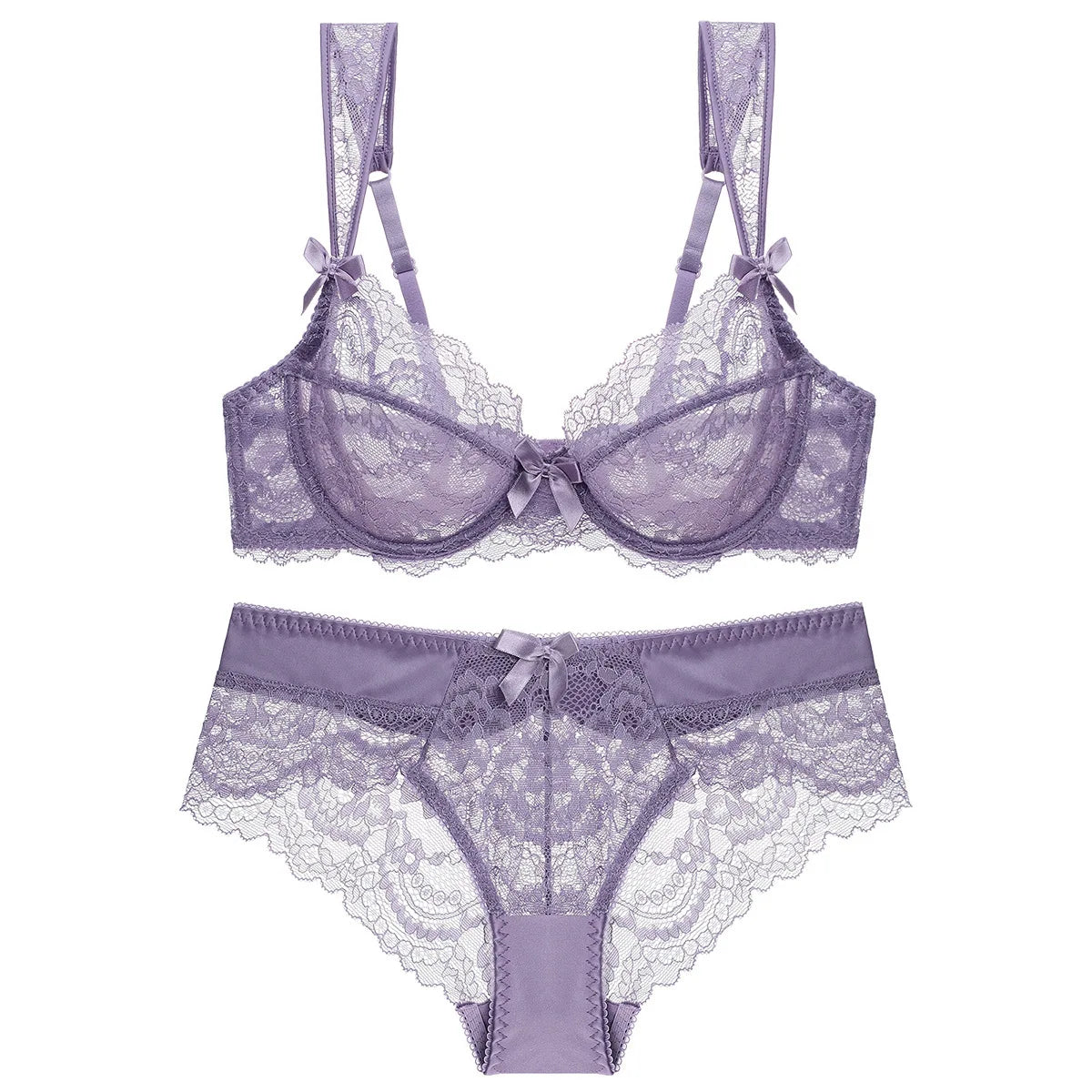 French Sexy Ultra Thin Bra Set Women Red Temptation Underwear Lace Embroidery Breathable Lingerie Romantic Bow Decorative Bras