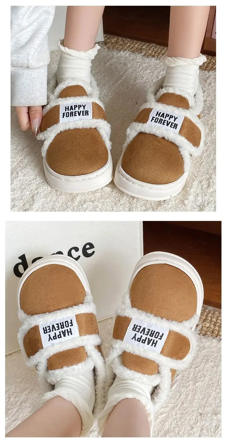 Thick-Soled Cotton Slippers For Women Winter Indoor Home Use Non-Slip Fleece-Lined Warm Cotton Shoes Outerwear Winter