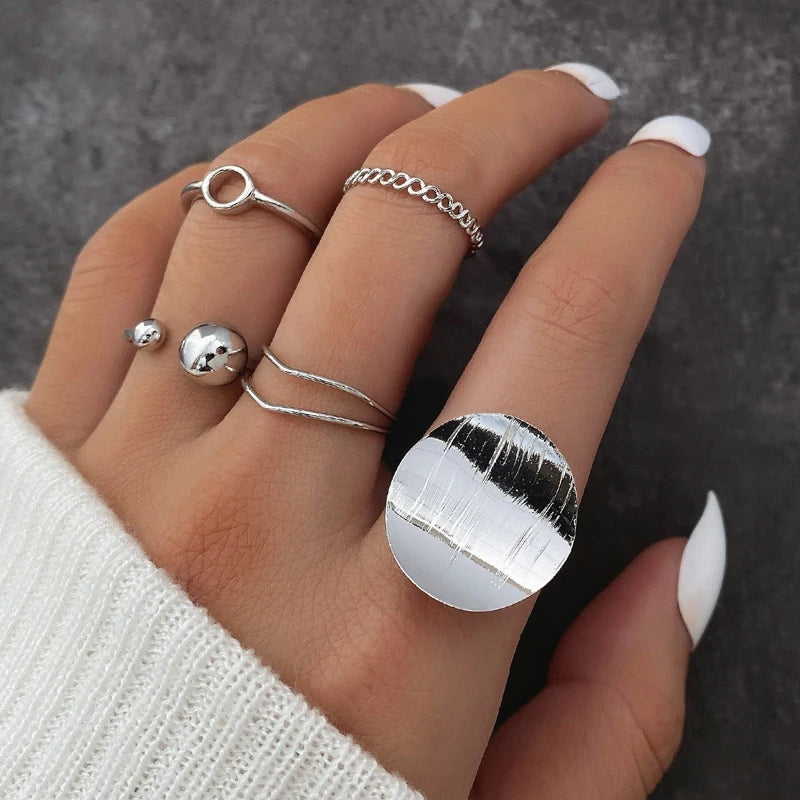 Vintage Shiny Zircon Butterfly Heart Ring Set Gold Color Boho Elegant Eyes Moon Geometric Rings Women Party Jewelry
