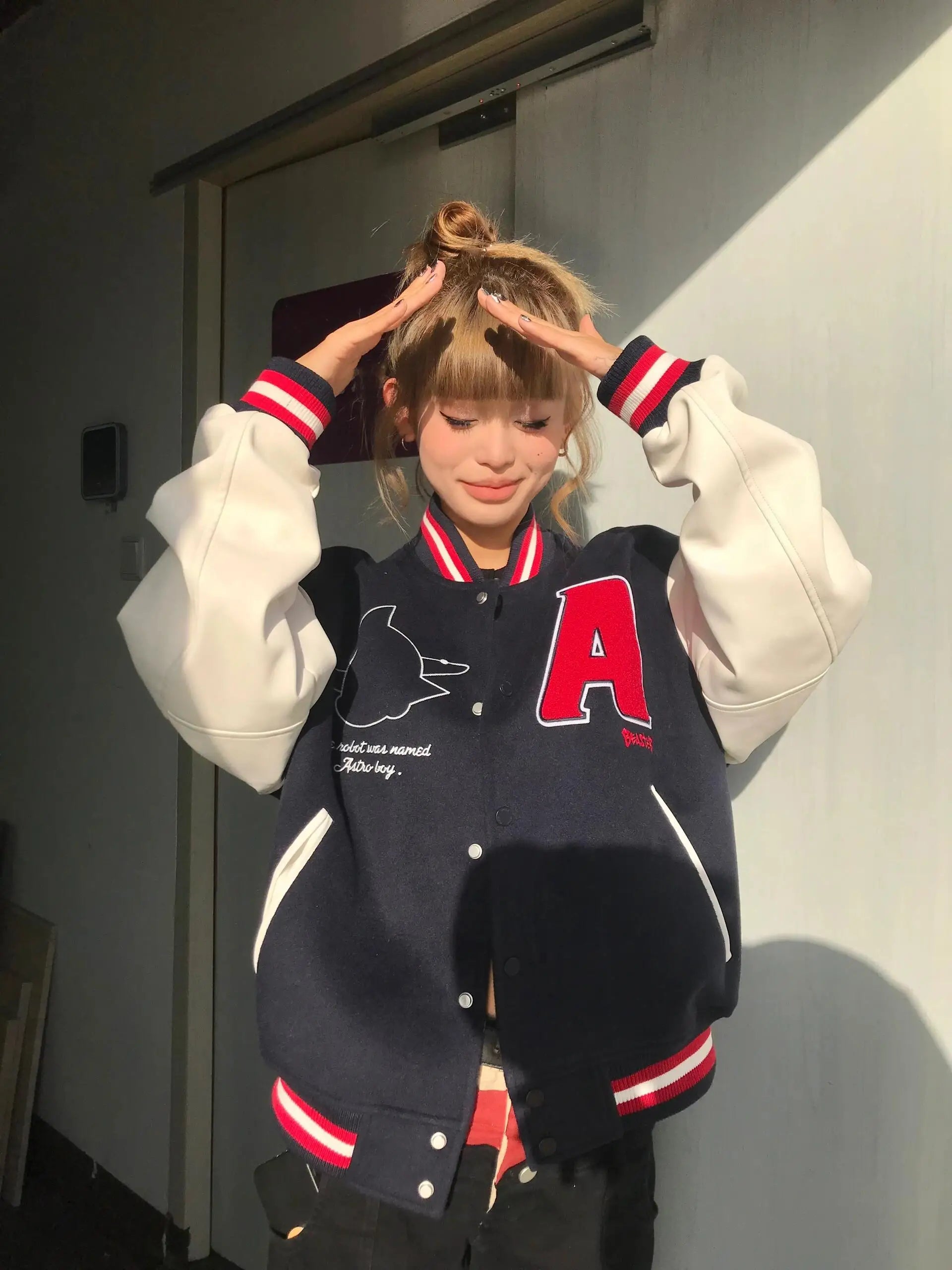 American Vintage Astro Boy Baseball Jaet Women's Letter Embroidery Floing Loose Thiened Trendy Brand Jaet