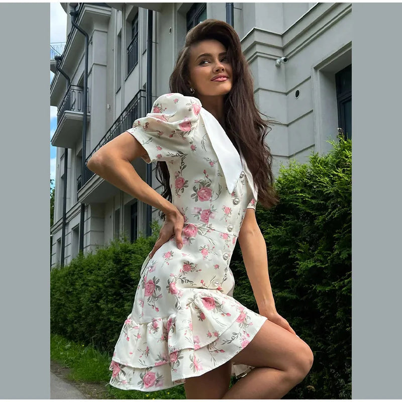 Chic Flower Print A-line Maxi Dress Women Elegant High Waist Strapless Backless Slim Vestidos 2025 Lady Summer Vacation Robes