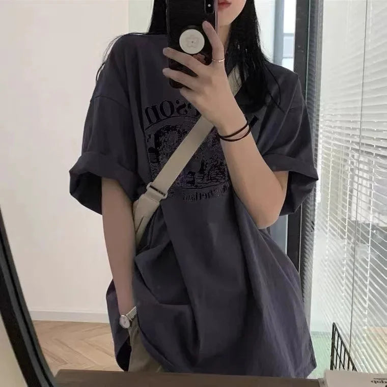 New Style Loose Fit Half Sleeve T-Shirt Women's Pure Cotton Short Sleeve Korean Version Couple Top For Hong Kong Fashion