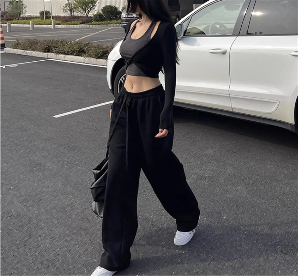 Fashion Vintage Y2K Baggy Pant Women Summer Wide Leg Elastic Waist Loose Pants Lady Solid Color Hip Hop Trousers Casual Clothing
