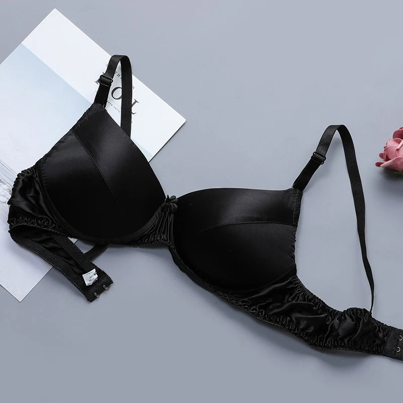 100% Mulberry Silk Push Up Bra Satin Ultra-thin Breathable Women Girls Sexy Brassiere Smooth Real Silk Female Lingerie Top Bra