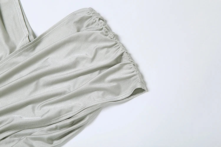 Weird Puss Irregular Hollow Dress Women Ruched Diagonal Collar Shorts Sleeve Waistless Slits Street Trend Elegant Long Bodycon