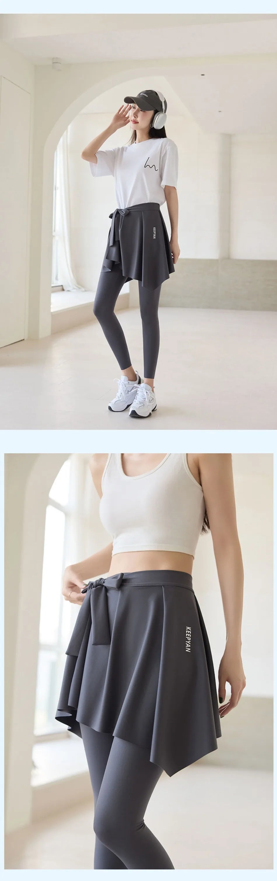 One-piece Skirt Women's Yoga Butt Curtain Sports Tennis Fitness Lace Up Irregular Mini Kirt Outer Wrap Skirts Prevent Exposure