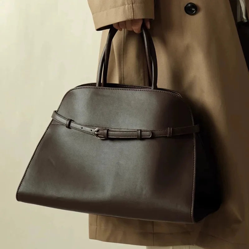 Brand Belt Design Handbag Vintage Brand Women's Large Capacity New Silver Metal Luxury Tote Soft Leather Shoulder Messenger Bag