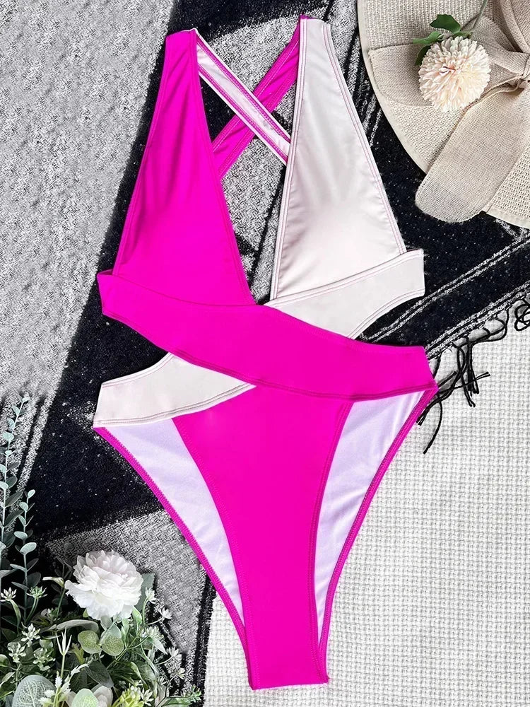 Scrunch Butt Swimsuits Deep V Neck Cross Backless One Piece Swimsuit Women Swimwear Female Monokini High Cut Bathing Suit Swim