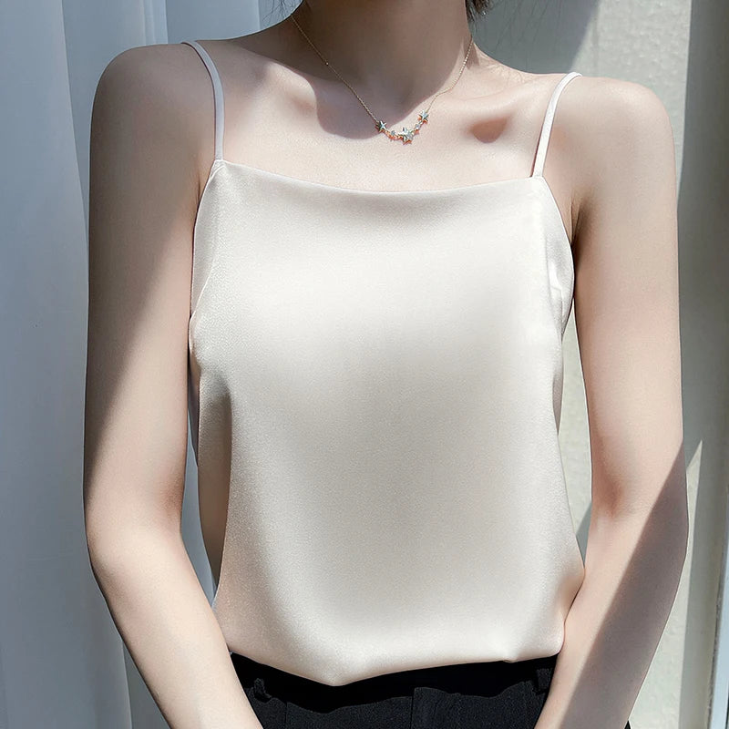 Women' Summer Sling One Line Collar Camis Cool Comfort Silk Suspender Sexy Suspender Top New Undershirt Fashion Thin Style Sling
