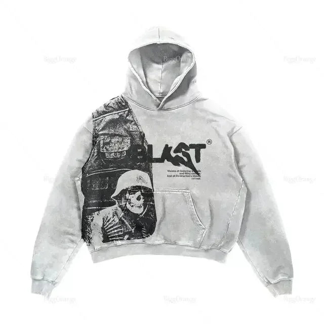 American Retro Harajuku Y2K Casual Loose Hoodie Men Street Hip-Hop Fashion Versatile Letter Print Oversized Sweatshirt Women