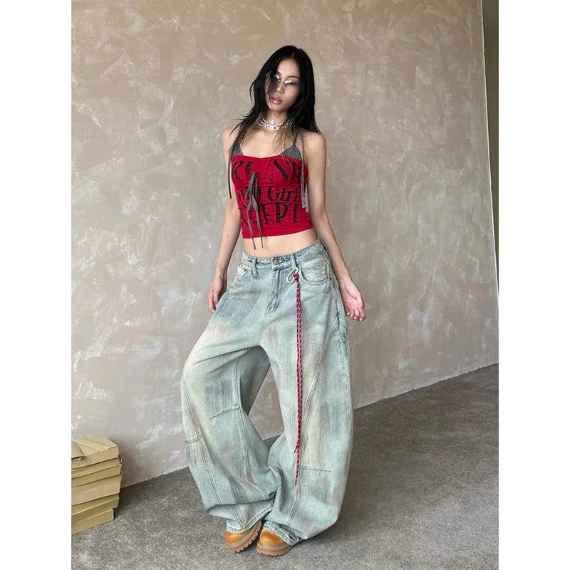 Light Blue Y2k Baggy Jeans Women Harajuku Aesthetic Japanese 2000s Style Denim Trousers Vintage Cargo Pants Trashy Clothes 2025