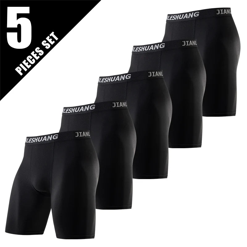 2/5 Pcs Teenagers To Adults Multi-size Men's Sports Underwear Fitness Long Boxer Shorts Running Training Basketball Football Sho
