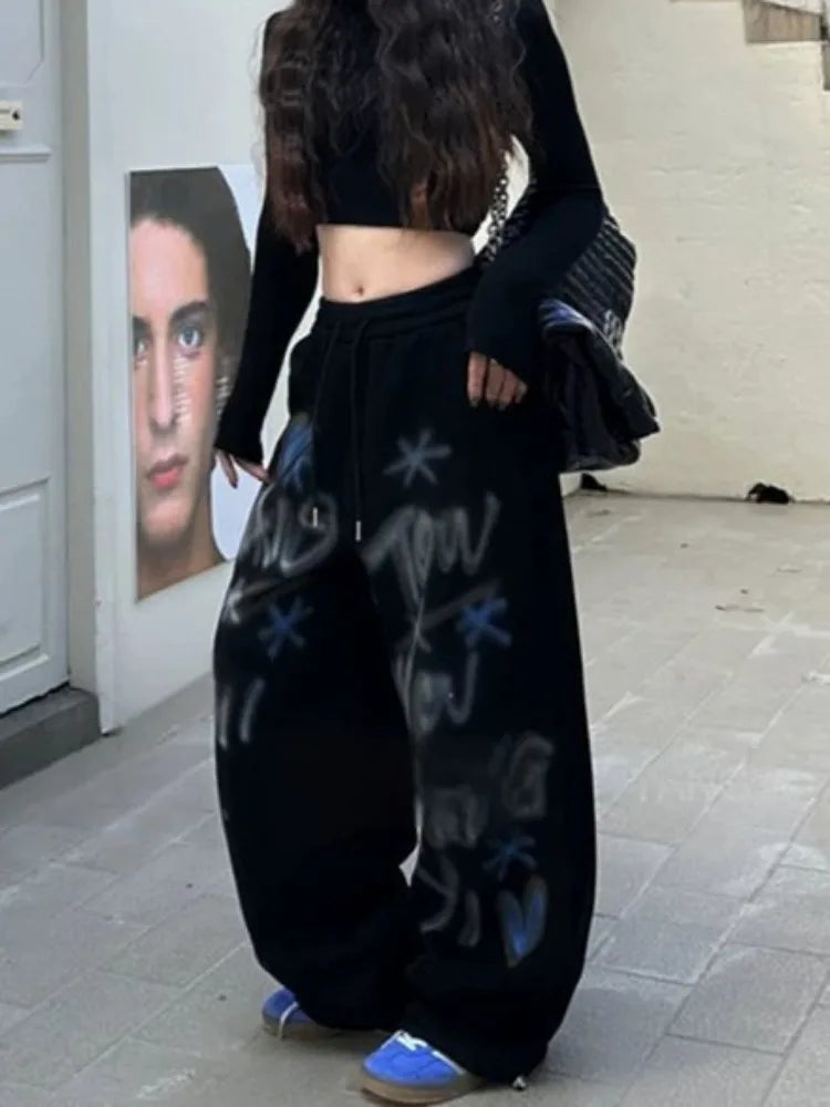 HOUZHOU Y2k Vintage Baggy Sweatpants Oversize Woman Korean Style Harajuku Thick Pants Streetwear Hip Hop Trousers Winter Spring