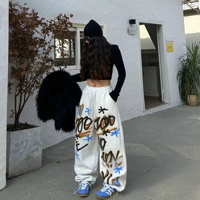 HOUZHOU Y2k Vintage Baggy Sweatpants Oversize Woman Korean Style Harajuku Thick Pants Streetwear Hip Hop Trousers Winter Spring