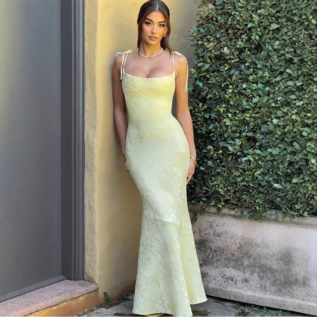 NIDANSSI White Jacquard Pleated Evening Party Dress Women Robes Backless Elegant Sexy Dress Bodycon Long Summer Dress Vestidos