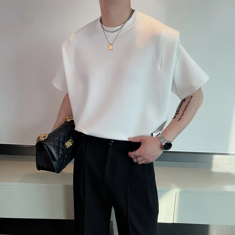 Summer Short Sleeve T-shirt Men Fashion Black White Oversized T Shirt Men Streetwear Korean Loose Round Neck Tshirt Mens Top