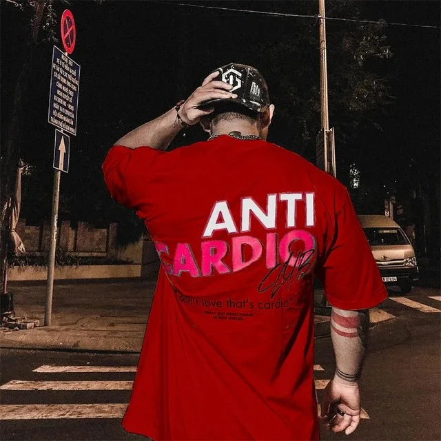 ANTI CARDIO Casual Oversized Short Sleeves Cotton T Shirt Gym Fitness Male Training Workout Cotton Tees Top New Fashion Clothes