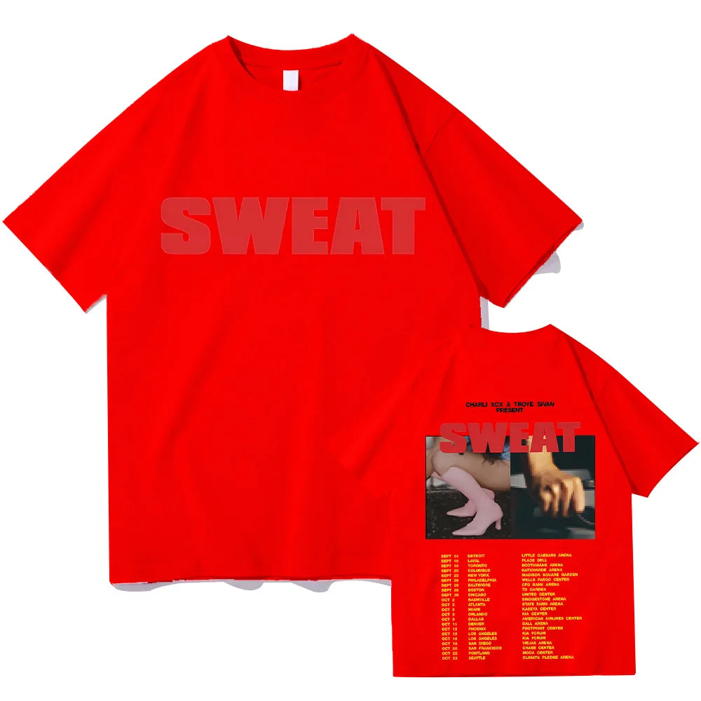 Sweat Tour with Charli XCX and Troye Sivan T-shirts Two Sides Oversized Cotton Tshirts Fashion Women Men Tops High Quality Tees