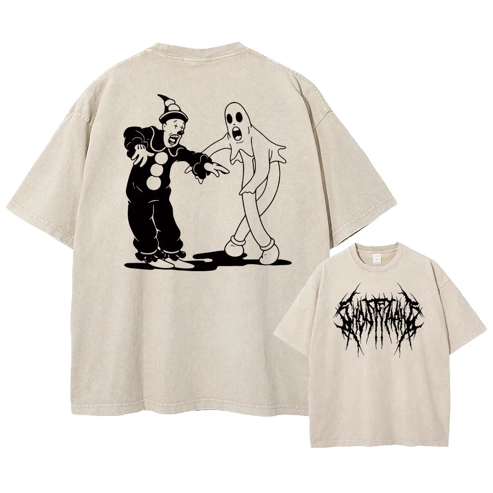 Ghostemane Double Sided Print Washed T-Shirt Oversized Men 100% Cotton Tshirt Hip Hop Metal Gothic Rock TShirt Streetwear Unisex