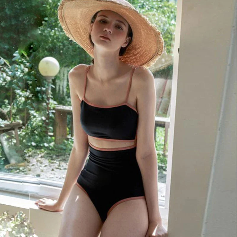 One Piece Swimwear Women Cut Out Swimwear Straps Swimsuit Padded Bathing Suit Sexy Dark Blue Monokini Summer Beachwear Korean