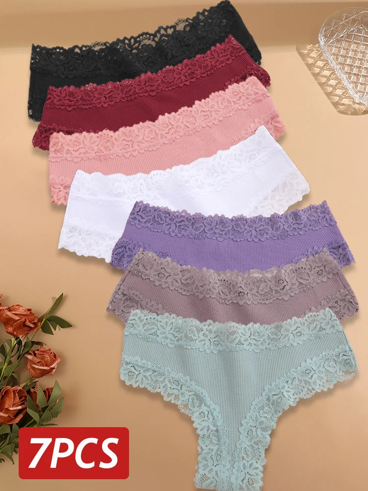 7PCS/Set Women Sexy Lace Panties Seamless Cotton Brazilian Panties Girls Breathable Sexy Low Rise Underwear Female Soft Lingerie