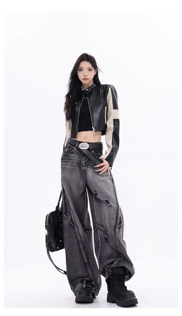 Design-sensual Wide-leg Jeans for Women in Spring and Autumn New Style High Waist Loose and Slimming Floor Baggy Women's
